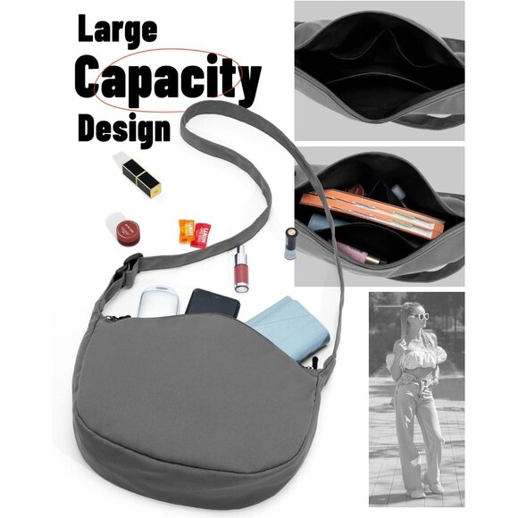 Women Grey Imported Polyester Crossbody Lightweight Crescent Trendy Sling Bag - Picture 5 of 8